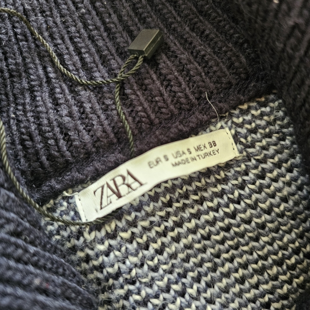 Zara Ski Jacquard Knit Jacket Blue/White Acrylic Knit Sweater Full Zip - Picture 6 of 12